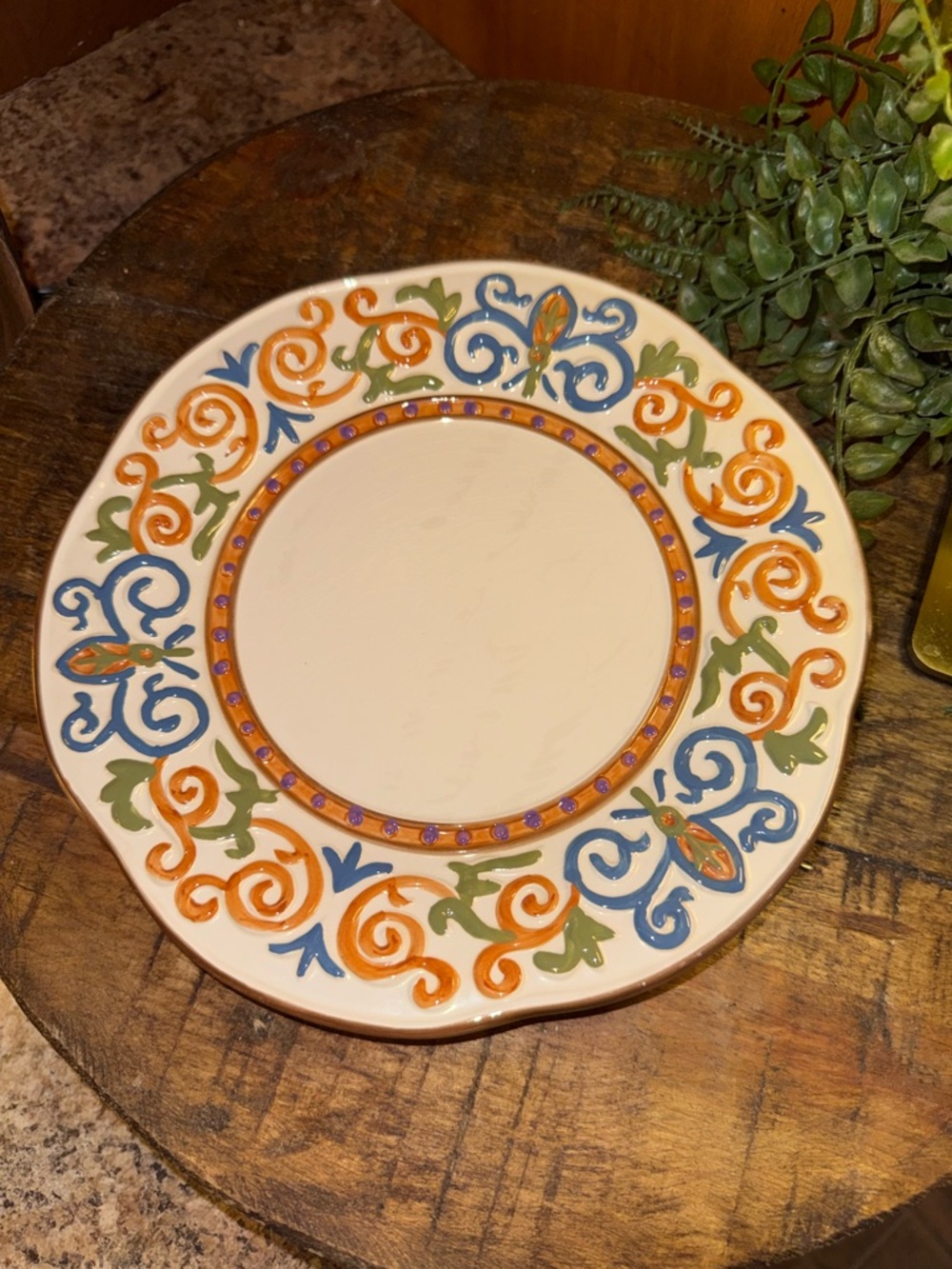 Chris Madden jsp home Dinner Plate, Ceramic, Multicolor Scroll Pattern, 10 Inch
